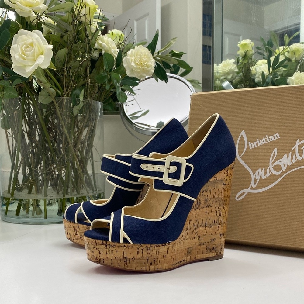 Christian Louboutin Melides 140 Navy Cork Wedge